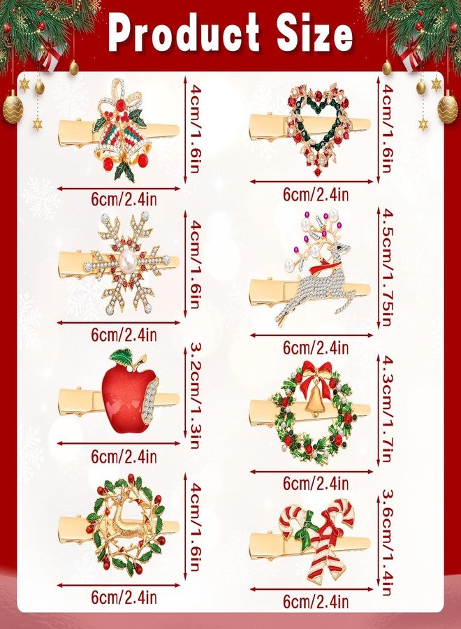 AUGSUN 8Pcs Christmas Rhinestone Hair Clips Barrettes Xmas Crystal Peppermint Snowflake Wreath Reindeer Bell Hairpins Festive Costume Accessories for Women Christmas Holiday Party Gifts - Image 2